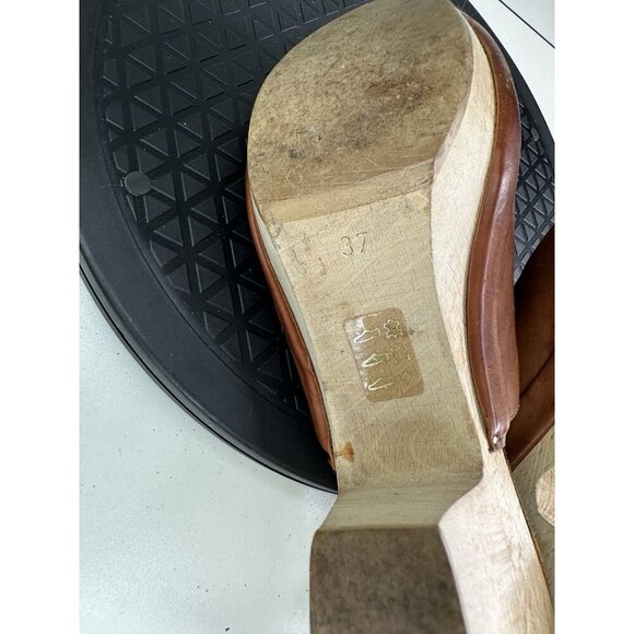 Manufacture D'essai Women’s  Brown Leather Wooden Heel Clog Sz 37 / 7 US - Picture 7 of 8